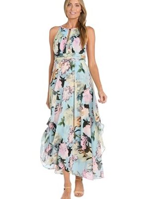 41fedyI2J4L.jpg Women's Aqua Bloom Hankie-Hem Maxi Dress