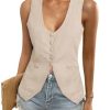 41fn0aSZQSL.jpg Womens Scoop Neck Blazer Vest Summer Linen Sleeveless Fitted Waistcoat Work Casual Cotton Suit Tops