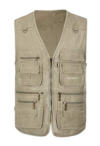Mens Safari Travel Photo Vest Outdoor Fishing Multi Pocket Jacket Beige