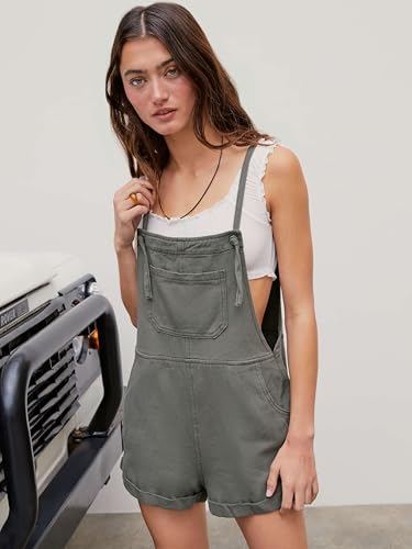 Overall Shorts For Women Jean Denim Rompers Adjustable Strap Loose Fit Overalls Summer Casual Outfits with Pockets