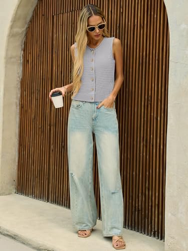 Womens Sweater Vest 2025 Summer Trendy Sleeveless Knit Button Down Tank Tops Casual Cardigan