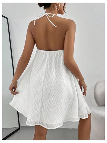 41h45PgaCgL.jpg Women's Summer Mini Dress Sleeveless Tie Back Halter Flowy Short Dress