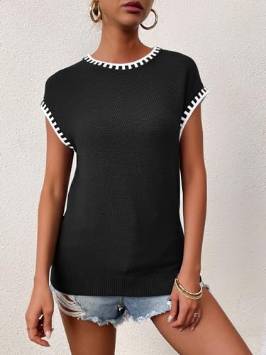 41hUre5OZmL.jpg Womens Knit Sweater Tops Cap Sleeve Vest Summer Tops 2025 Sleeveless Tank Tops Clothes Trendy T Shirts Fall