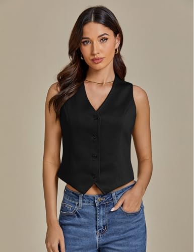 Vest Tops for Women Trendy Fashion Casual Summer Cropped Dressy Suit Vest Button Up Sleeveless Waistcoat Vests
