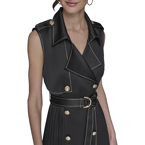 Women's Belted Sleeveless Satin Back Crepe Midi Dress