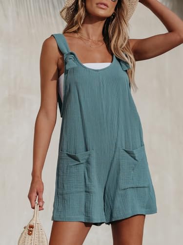41jzokCMRCL.jpg Women's Summer Sleeveless Overall Adjustable Loose Jumpsuit Beach Romper Travel Vacation Outfits with Pockets