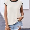 Womens Summer Cap Sleeve Knit Tops Casual Sleeveless Sweater Vest Crew Neck Color Block 2025 Trendy Tank Top