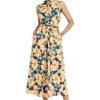 41kNkmUXPQL.jpg Women's Button Front Sleeveless Midi Length Belted Pockets-Collared Neck-Summer Wedding Guest Dress