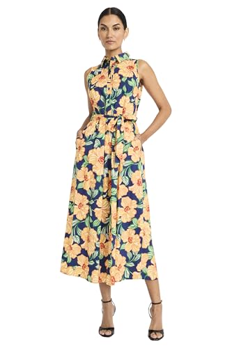 41kNkmUXPQL.jpg Women's Button Front Sleeveless Midi Length Belted Pockets-Collared Neck-Summer Wedding Guest Dress