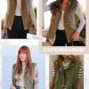 Womens Vests 2025 Fall Outerwear Button-Down Lapel Collar Elastic Hem Sleeveless Jacket Cargo Vest