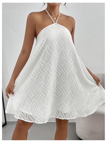 41lNdztkL.jpg Women's Summer Mini Dress Sleeveless Tie Back Halter Flowy Short Dress