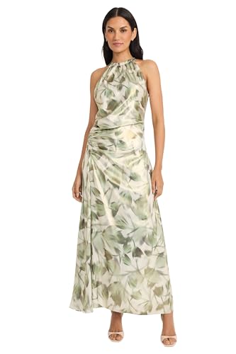 Women's Ruched Waist Halter Neck A-line Maxi-Ankle Length Special Occasion-Formal Evening Dress