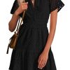 41m6xkspY8L.jpg 2025 Women Summer Short Dress V Neck Short Sleeve A Line Hollow Out Lace Ruffle Cute Casual Beach Party Dresses