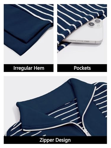 Womens Striped Mini Dress Casual Zipper Cap Sleeve Collared V Neck Loose Knit Summer Dresses