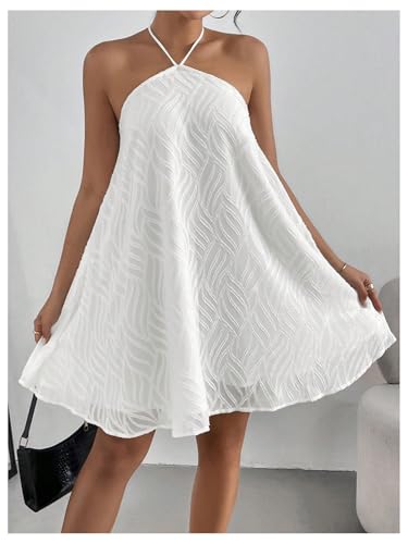 41mOHYaJHvL.jpg Women's Summer Mini Dress Sleeveless Tie Back Halter Flowy Short Dress