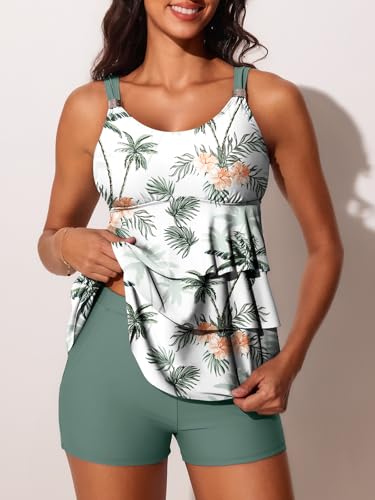 41mtfeh6PVL.jpg Women's Tankini Swimsuits with Shorts Ruffled Tummy Control Bathing Suits Modest 2025 Swimwear