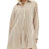 41mudfFjTwL.jpg Womens Striped Shirt Mini Dress Long Sleeve Collared Ruffle Hem Button Up Tunic Flowy Swing Dresses