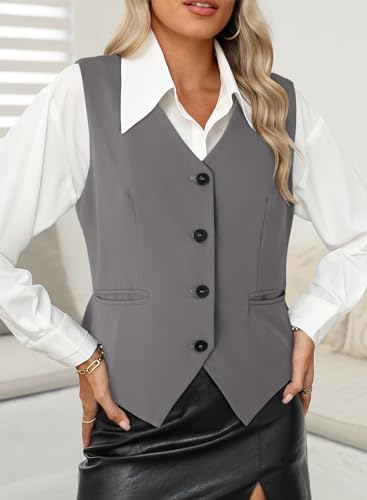 Womens Vest Dressy Casual V-Neck Button-Down Lined Suit Jacket Waistcoat Versatile Vests