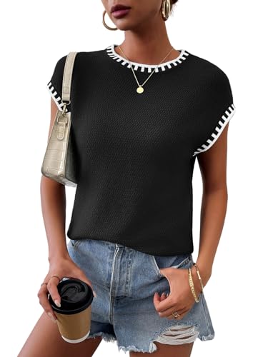 41nfJUIul6L.jpg Womens Knit Sweater Tops Cap Sleeve Vest Summer Tops 2025 Sleeveless Tank Tops Clothes Trendy T Shirts Fall