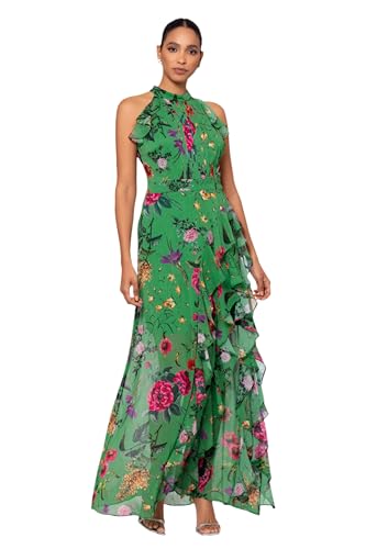 41nrSkQZjrL.jpg Women's Sleeveless Halter Neck Long Chiffon Floral Ruffle Dress
