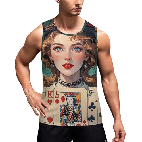 Ladies' Poker Cards Mens Tank Tops Summer Beach Tanktop, Sleeveless Gym Workout T-Shirt Breathable Fit Vests
