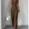 Women's 2 Piece Outfits V Neck Button Down Vest Tops and High Waisted Pants Set Office Work Suit