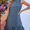 41oJXdnvh2L.jpg Womens Summer Dresses Sleeveless Tie Back High Crew Neck Ruffle Mini Short Dress