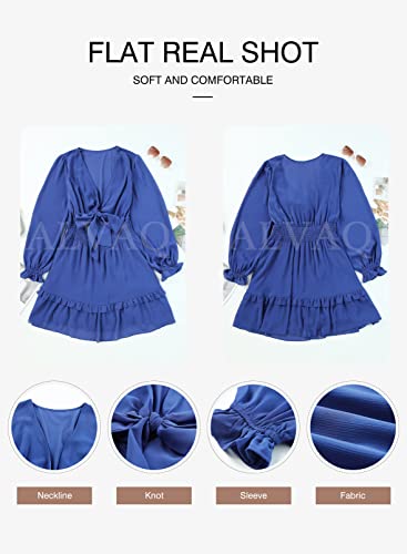 41ofrzislbL.jpg Womens Dresses Spring Summer Knot Front V Neck Ruffles Long Sleeve Floral Print Swing Mini Dress