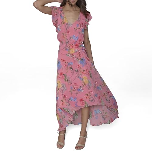 41p1FVpkBTL.jpg Women's Ruffle Sleeved Midi Printed High Low Dress