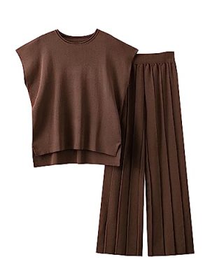 2 Piece Outfits for Women Sweater Sets Knit Vest Tops Elastic Waisted Pants