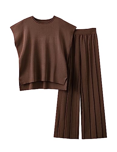 41p3LeLtz-L.jpg 2 Piece Outfits for Women Sweater Sets Knit Vest Tops Elastic Waisted Pants