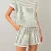Women Summer 2 Piece Lounge Sets Striped Short Sleeve Tee Shirts Mini Shorts Loungewear Shorts Set Ribbed Pajama Set