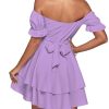 Women's Tie Back Off Shoulder Wrap Layer Ruffle Short Sleeve Mini Dress