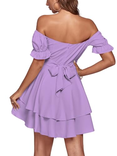 Women's Tie Back Off Shoulder Wrap Layer Ruffle Short Sleeve Mini Dress