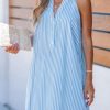 Womens Summer Dresses V Neck Sleeveless Striped Button Up Mini Casual Coverup Dress