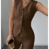 Women's 2 Piece Outfits V Neck Button Down Vest Tops and High Waisted Pants Set Office Work Suit