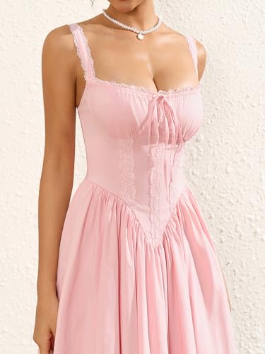 41pi28y8gwL.jpg Womens Summer Mini Dress Square Neck Tie Front Lace Spliced Ruched Backless Casual Party Graduation Short Bodycon Dresses