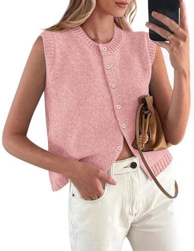 41qEDKFgK3L.jpg Fall Sweater Vest Women 2025 Casual Sleeveless Lightweight Button Down Knit Cardigans Shirts Ribbed Tank Tops