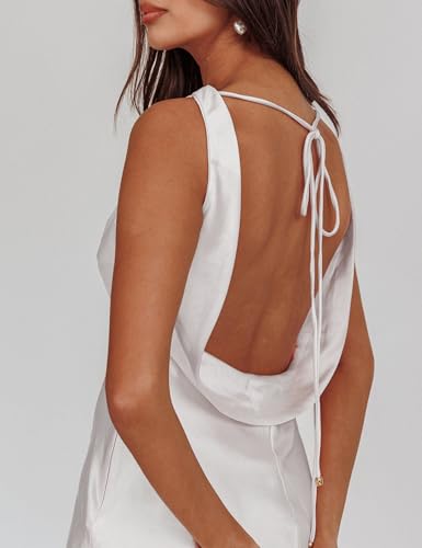 Summer Women Satin Backless Cowl Neck Mini Dress Silk Sleeveless Sexy Short Cocktail Party Dresses for Women 2025