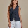 41qYpcFxLSL.jpg Linen Vest for Women Trendy Sleeveless Tie Front Tops Summer Casual Top Waistcoat Suit Vests with Pockets