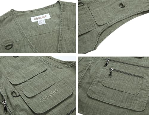 Men's Summer Casual Fishing Photography Vest Multiple Pockets Outdoor Waistcoat Jacket (Large, Denim Blue)