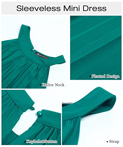 Women's Cute Halter Neck Sleeveless Mini Dress Solid Color Flowy Pleated Beach Dress Sundress