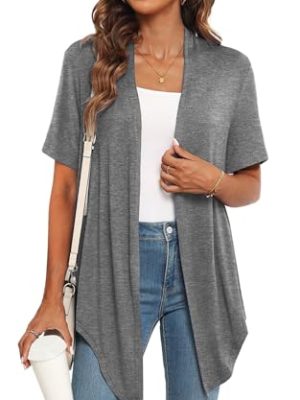 Lightweight Summer 3/4 Sleeve Cardigan for Women Trendy Casual Draped Tie Front Cardigans Fall Shrugs High Low Hem