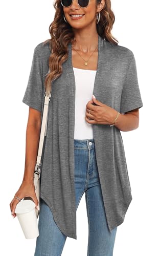 41rZhkFOe4L.jpg Lightweight Summer 3/4 Sleeve Cardigan for Women Trendy Casual Draped Tie Front Cardigans Fall Shrugs High Low Hem