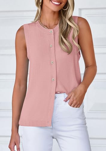 41rnQ8Hq-IL.jpg Fall Sweater Vest Women 2025 Casual Sleeveless Lightweight Button Down Knit Cardigans Shirts Ribbed Tank Tops