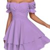 Women's Tie Back Off Shoulder Wrap Layer Ruffle Short Sleeve Mini Dress