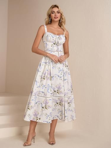 41sJPp2aaBL.jpg Floral Corset Midi Dress Lace Up Cutout Flowy Summer Wedding Guest Dresses for Women Sundress with Pockets