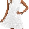 Women's Ruffle Hem Sleeveless Tank Dress Round Neck Casual Jacquard Hem Smock Summer Mini Dresses