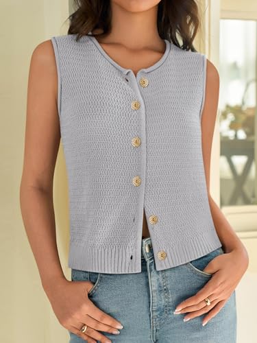 Womens Sweater Vest 2025 Summer Trendy Sleeveless Knit Button Down Tank Tops Casual Cardigan