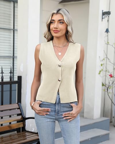 41szhnz9PcL.jpg Sweater Vest Women Vest Tops Button Down Sleeveless Cute Vest 2025 Summer Spring Work Business Casual Outfits